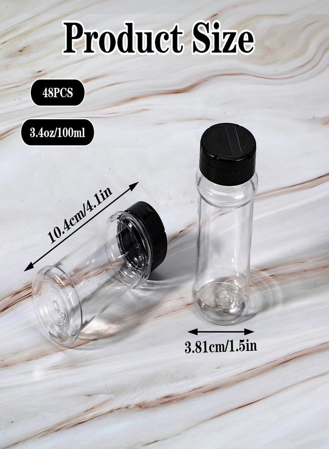 wutfuooo 48 Pack Clear Plastic Spice Jars with Label and Shaker Lids Empty Spice Bottles Seasoning Containers Seasoning Jars Shaker Condiment Pots for Pepper Herbs Powders 3.4 oz - Image 2